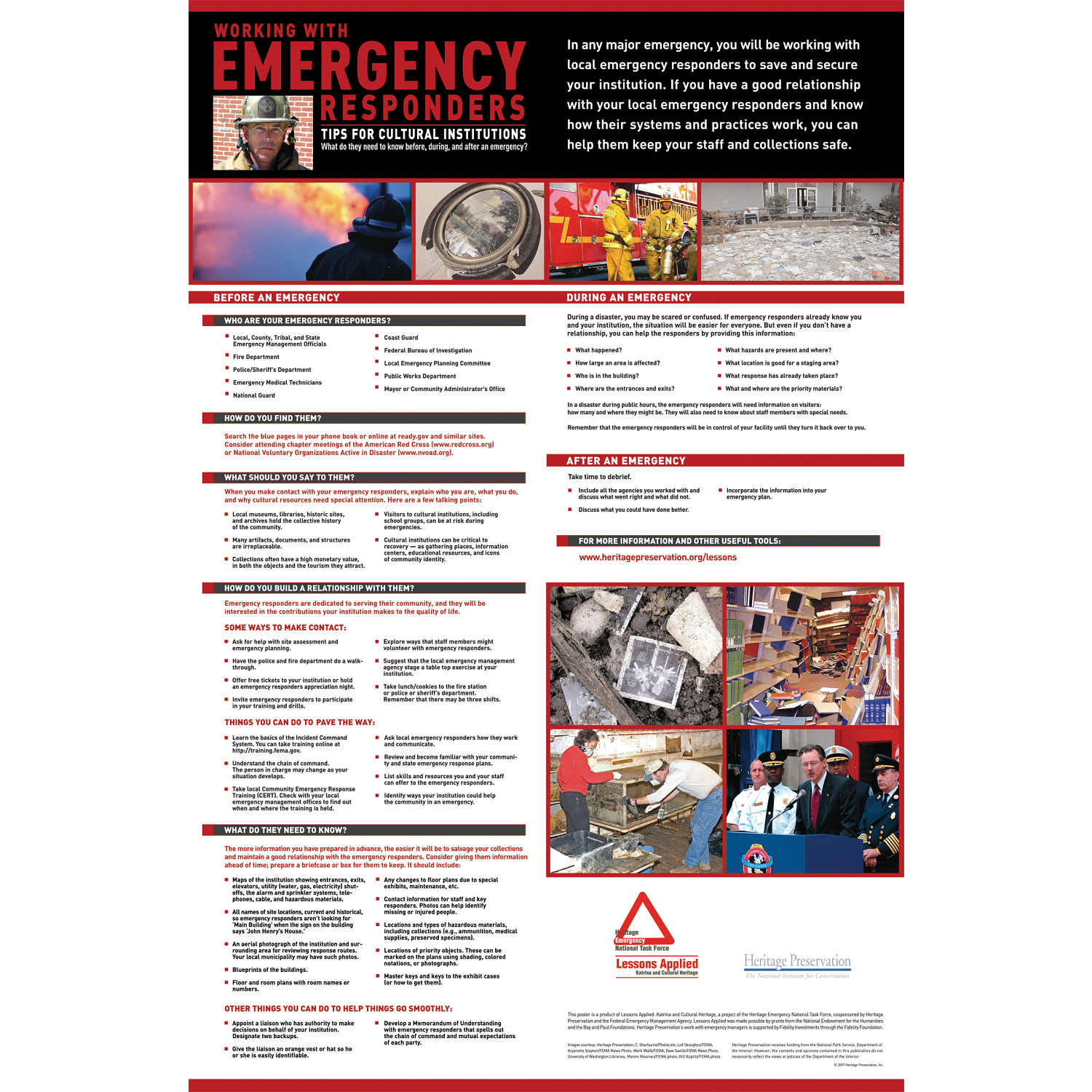 "Working with Emergency Responders: Tips for Cultural Institutions" Poster