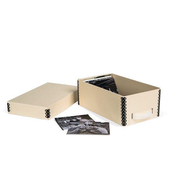 Gaylord Archival&#174; Light Tan B-Flute Corrugated Shallow Lid Photo & Print Box with Handle