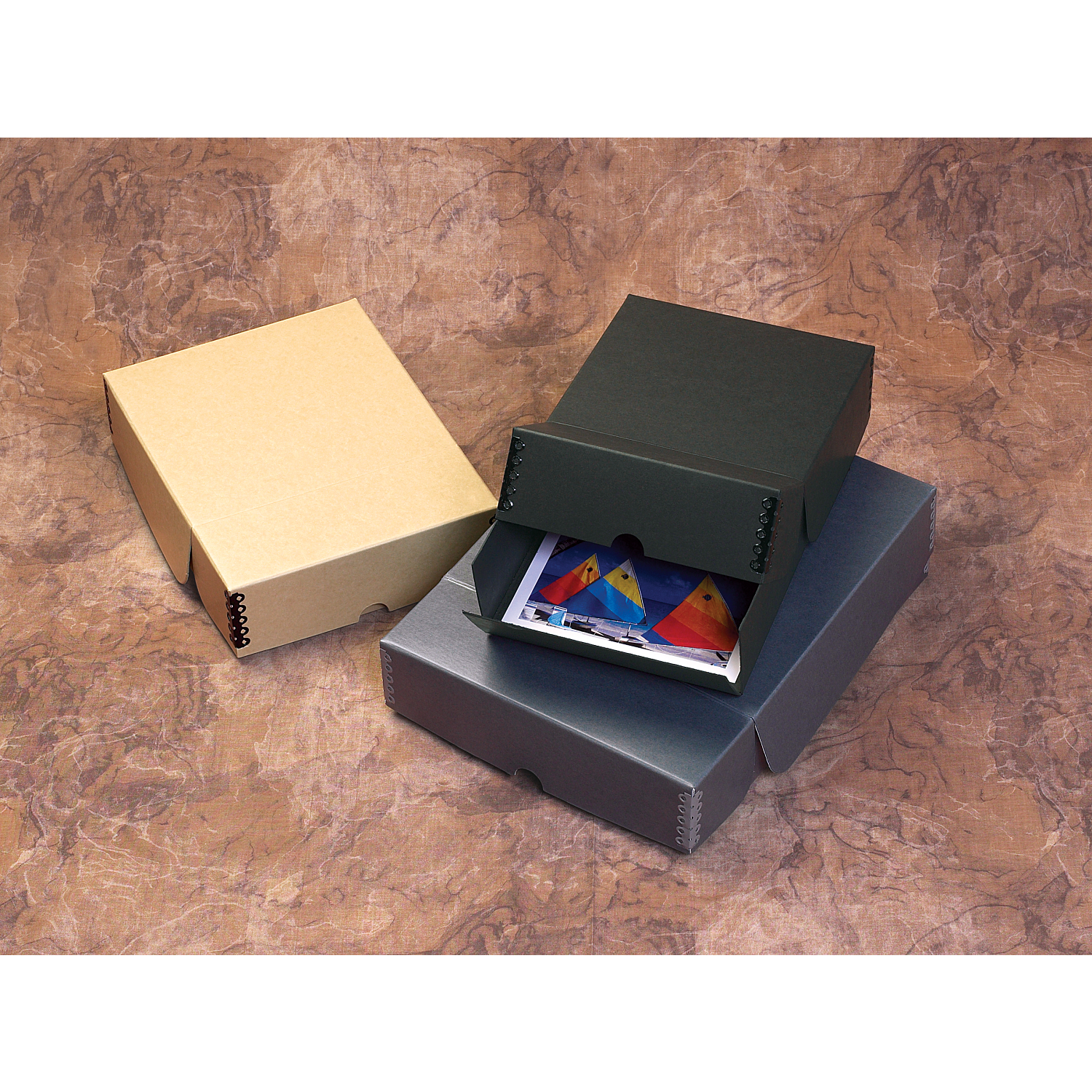 Gaylord Archival® Blue/Grey Drop-Front Flip-Top Print Box