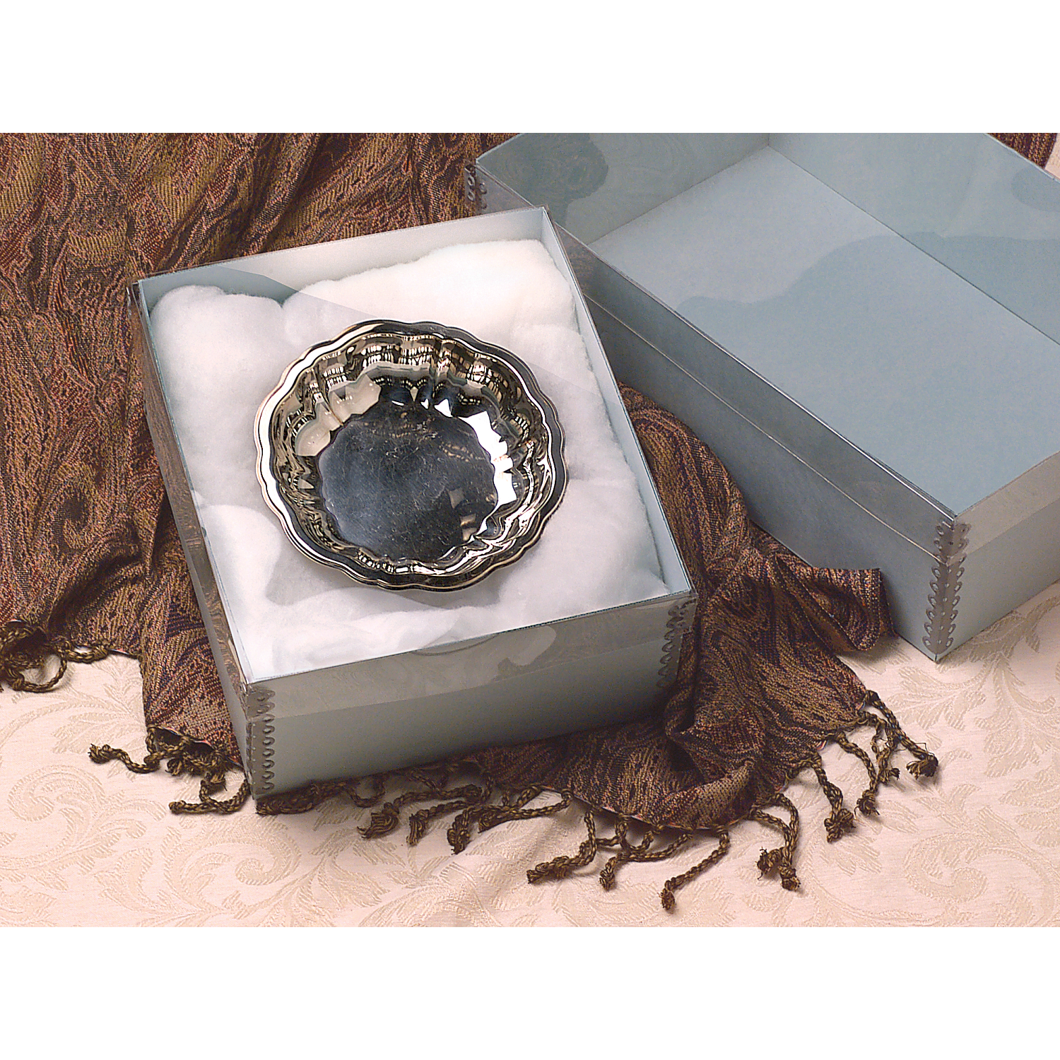 Gaylord Archival® Blue E-flute Clear Shallow Lid Box with Metal Edges