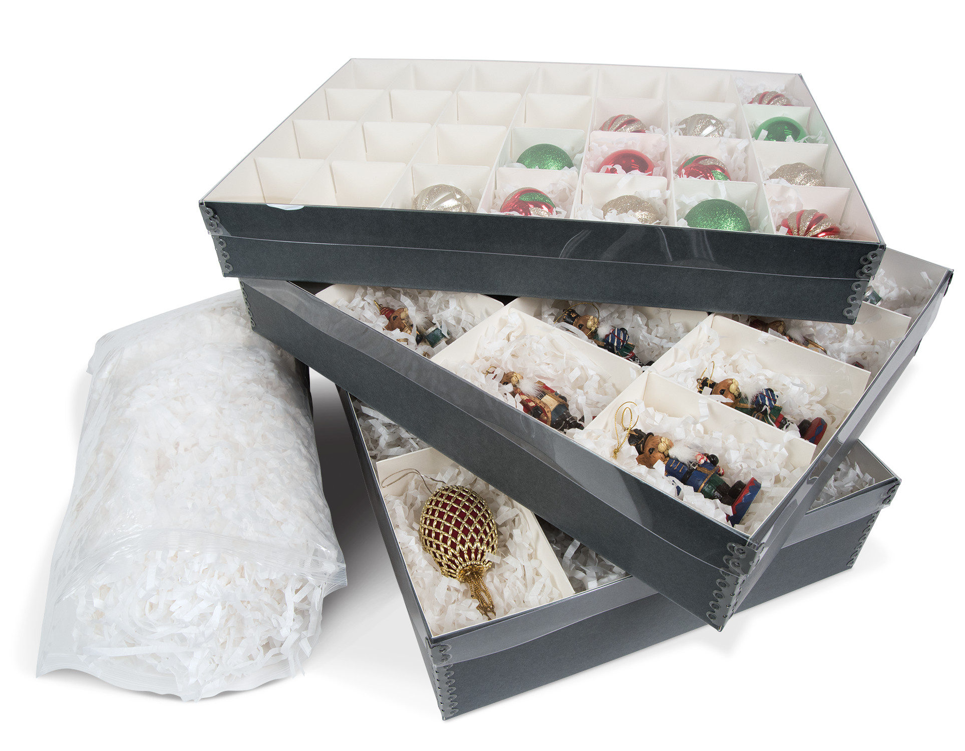 Gaylord Archival® Clear Lid Ornament Box with Shredded Tissue