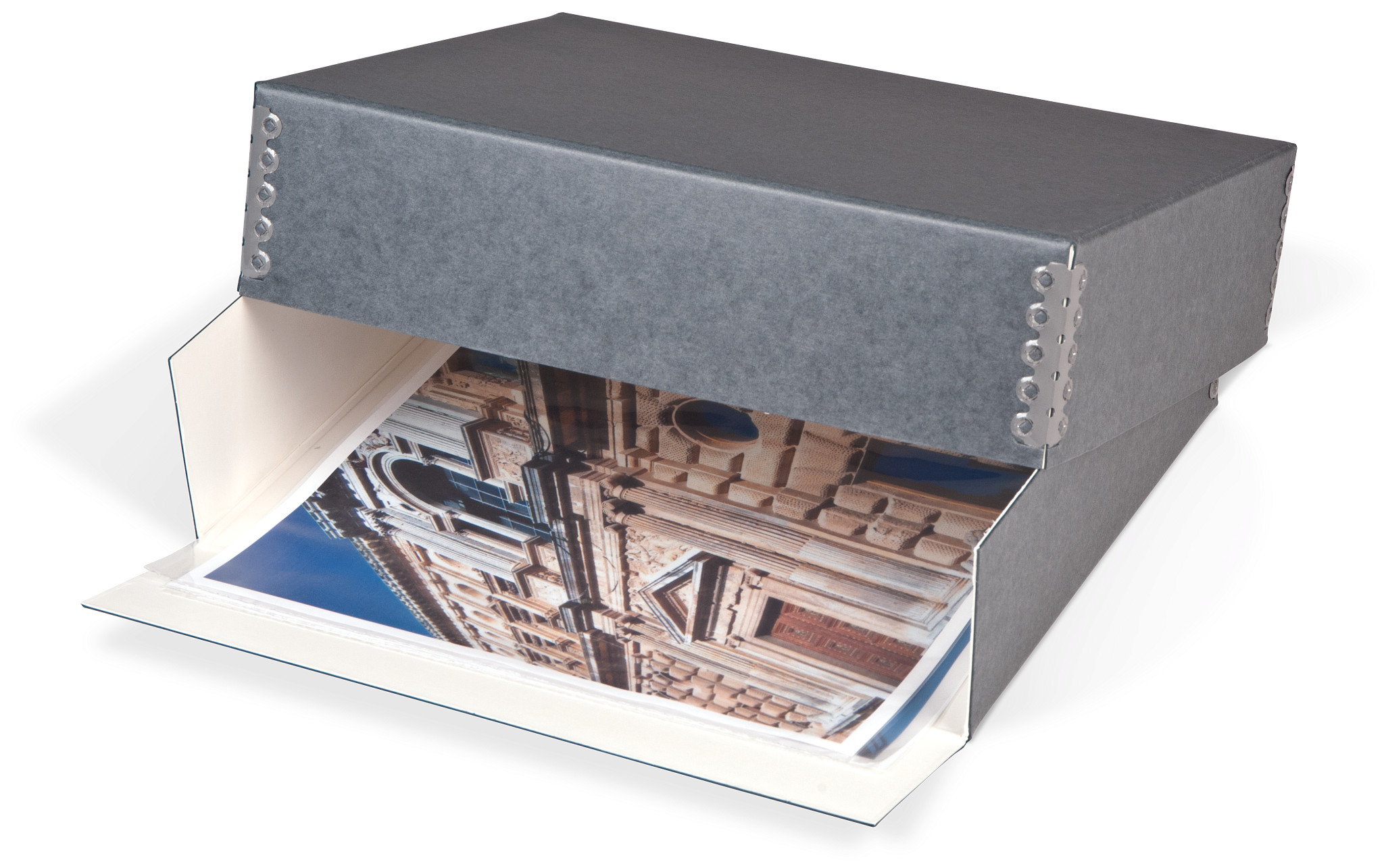 Gaylord Archival® Blue/Grey Barrier Board Drop-Front Deep Lid Print Box