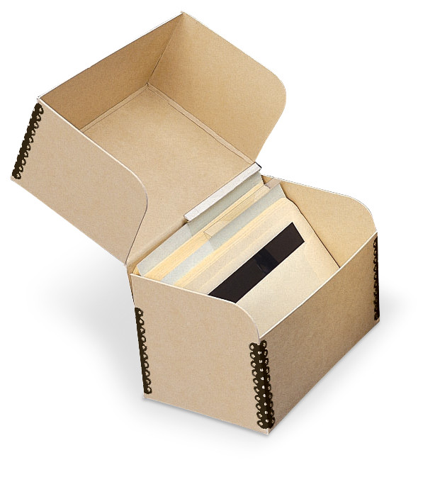 Gaylord Archival® Tan Barrier Board Flip-Top Microfiche Box