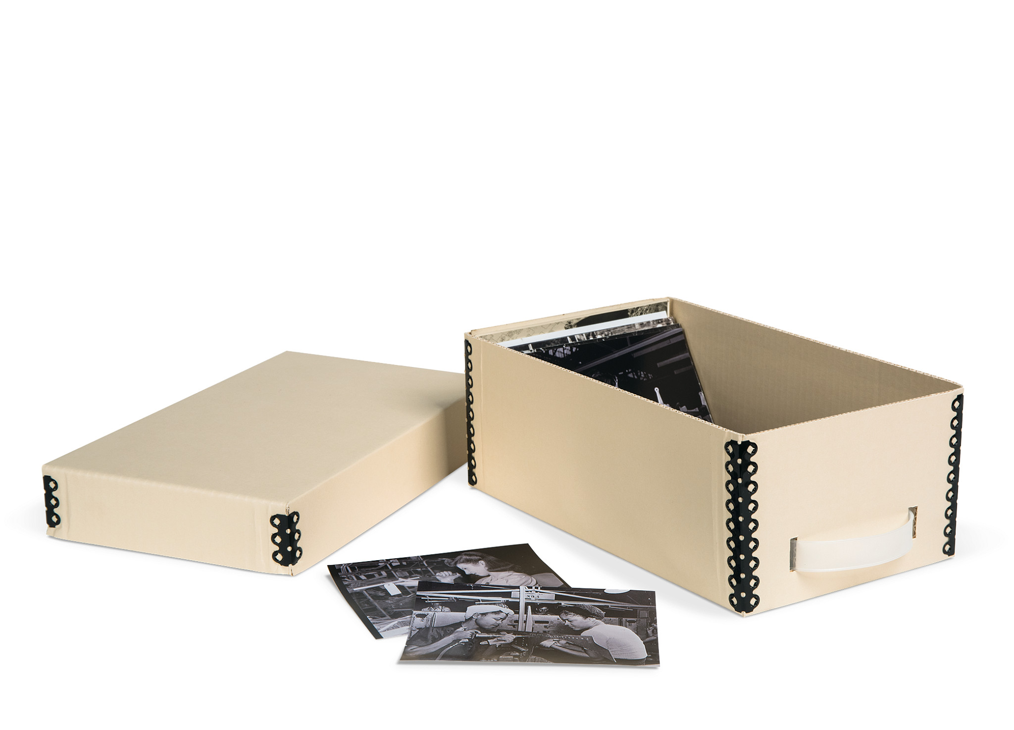 Gaylord Archival® Light Tan B-Flute Corrugated Shallow Lid Photo & Print Box with Handle