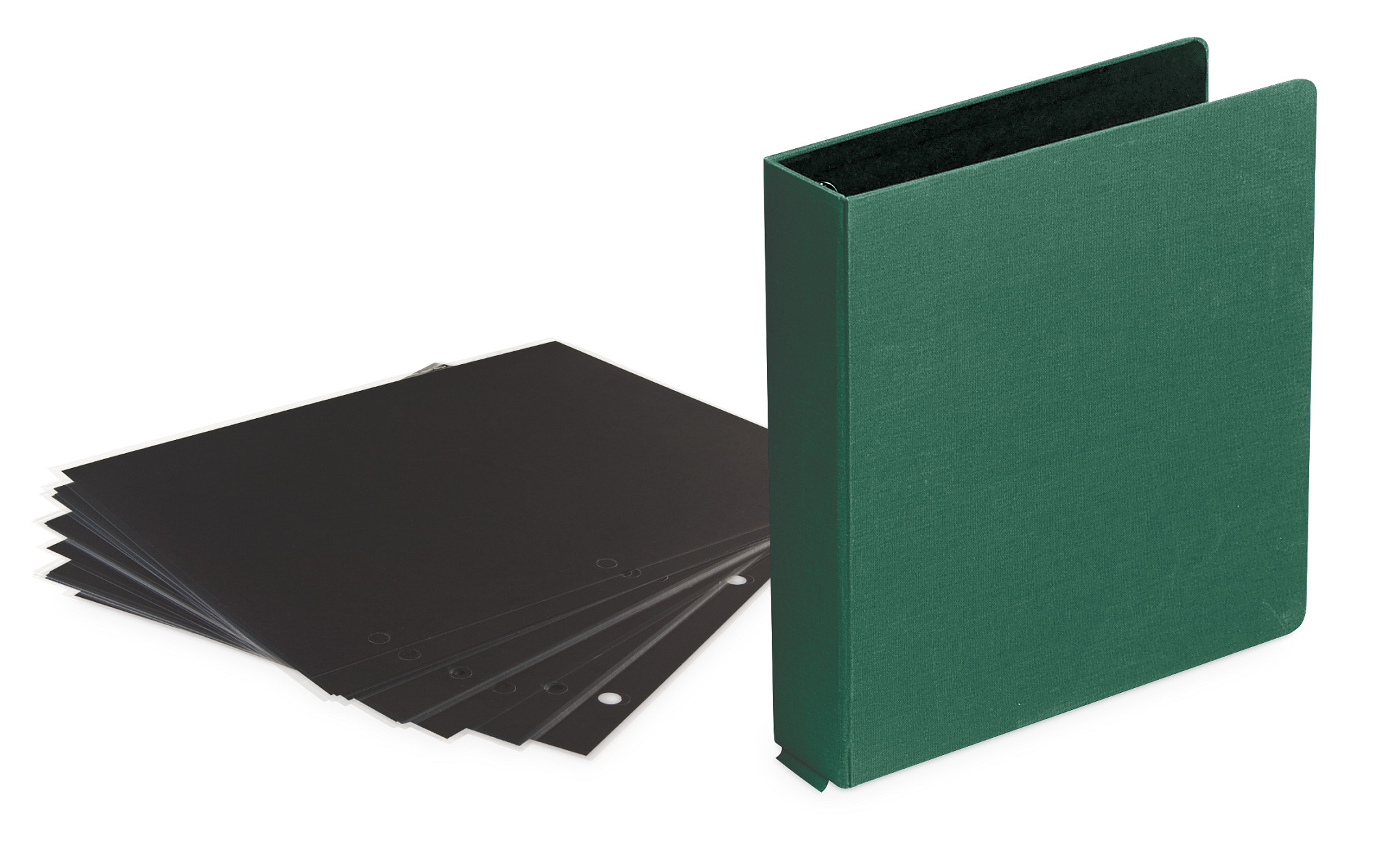 1 1/2" D-Ring Buckram Photo Preservation Album with 50 Black Pages & Protectors