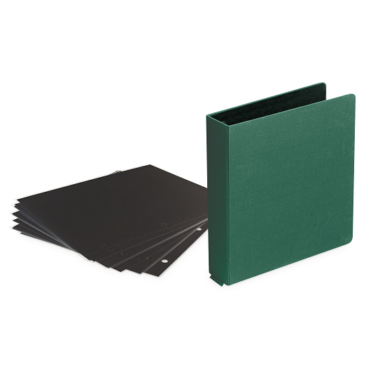 1 1/2" D-Ring Buckram Photo Preservation Album with 50 Black Pages & Protectors