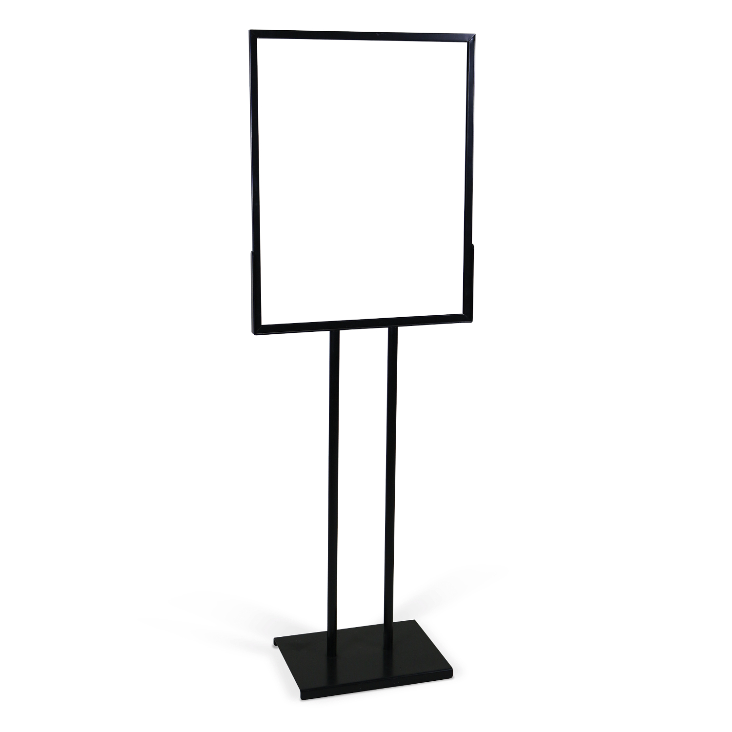 One Tier Tilted Poster Display Sign Stand in Black and Silver