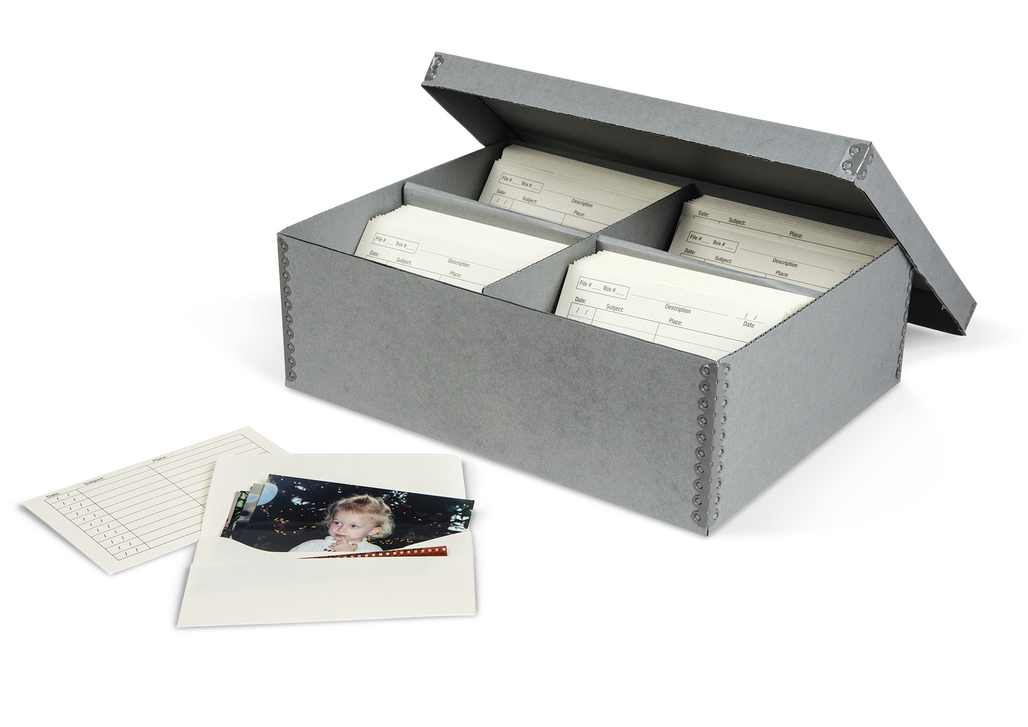Gaylord Archival® Blue B-flute Shallow Lid High-Capacity Photo Box with Envelopes